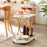 2-Tier Bar Cart, Industrial Rolling Wine Cart with Glass Holder